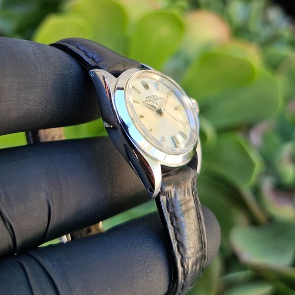 (sale) Rolex Ladies 24mm OP 6619 Steel On Black Leather Strap - Picture 6 of 13